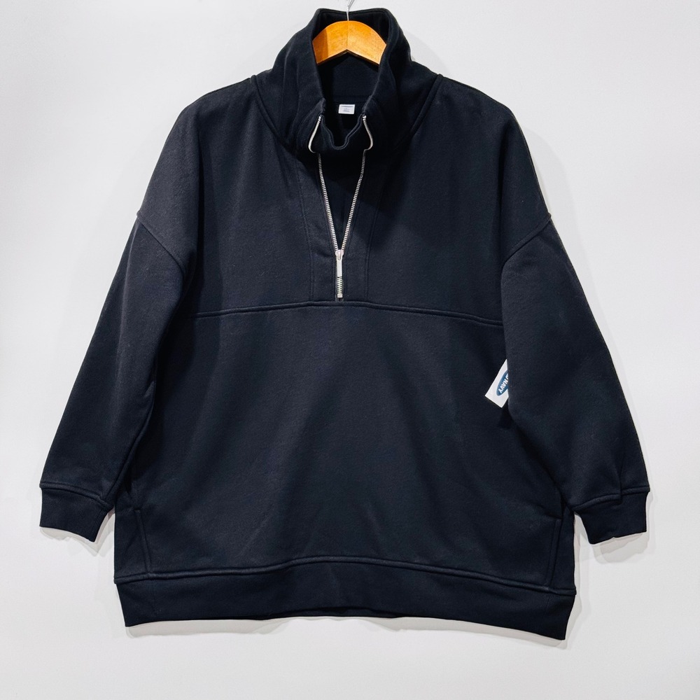 Old Navy sweatshirt Women L Petite black quarter-zip fleece pullover oversized